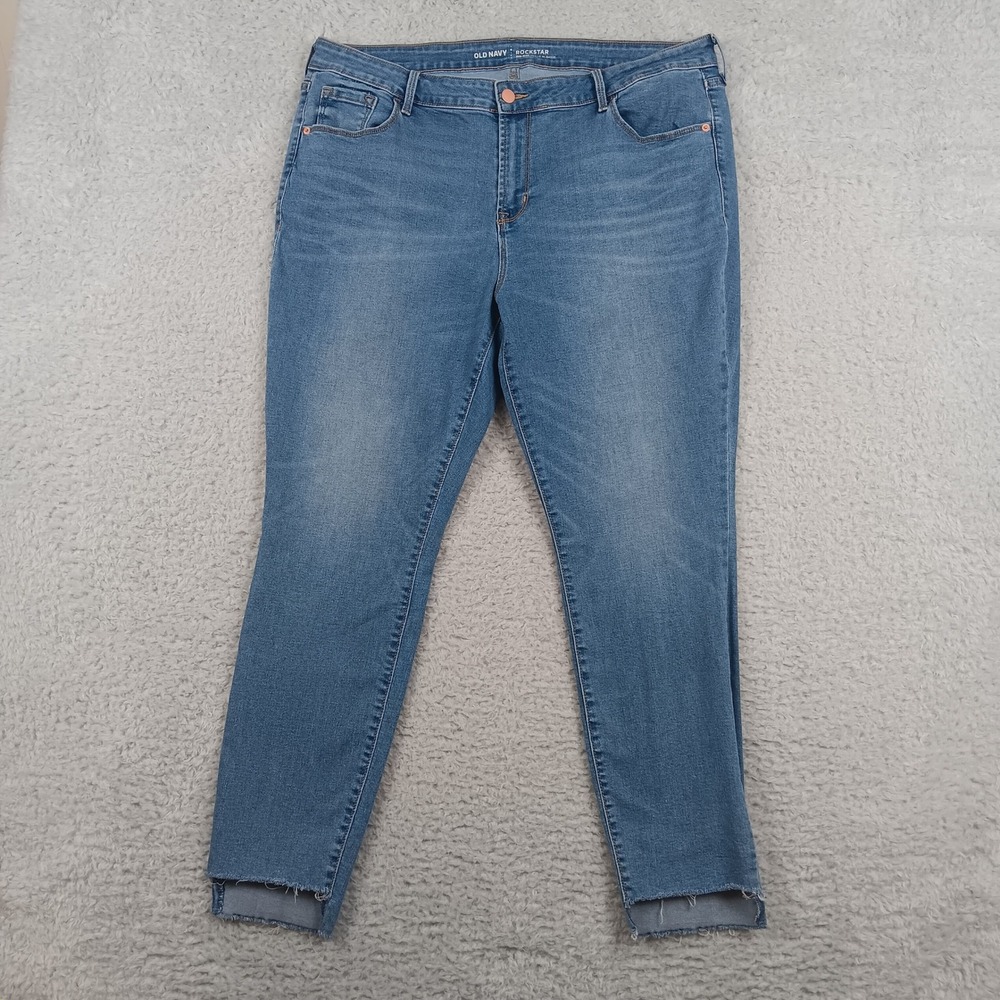 Old Navy Jean Rockstar Women 18 Blue Mid Rise Raw Step Hem Skinny 1166